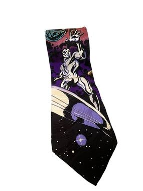 Vtg 1997 Silver Surfer Marvel Comics Silk Tie RM Style Cosmic 90s Necktie Rare